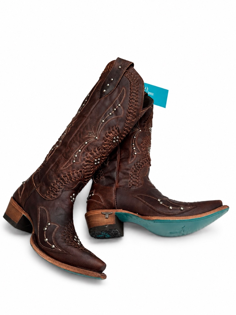 LANE Cossette Cognac Western Boots Leather Studded BNWT Box Size 7 - Picture 7 of 16